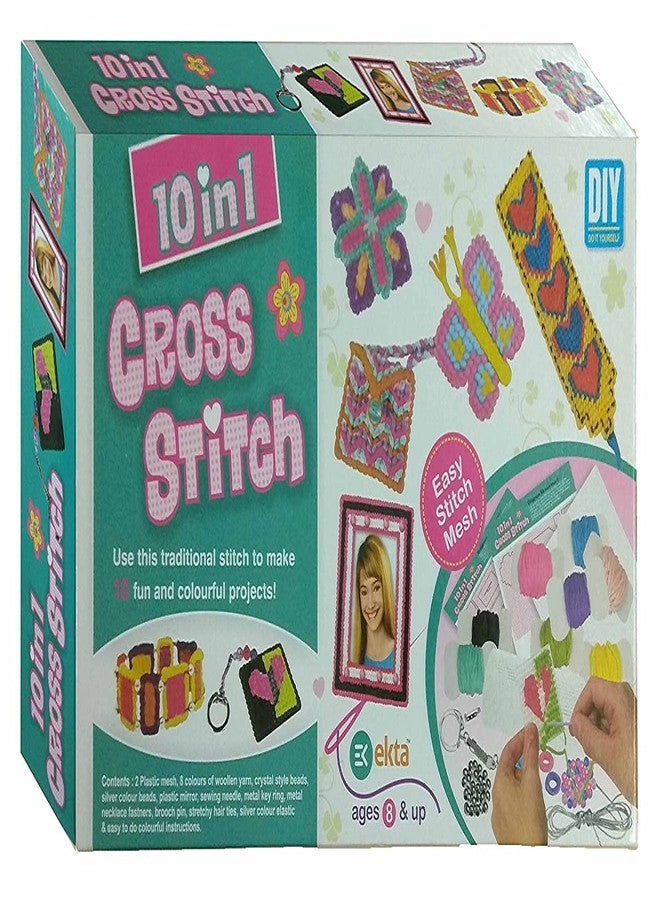 EKTA Cross Stitch 10 in 1 Art and Craft Stitching Game To Make 10 Colourful Projects For Kids- Multi color, Fabric; Plastic - Image 2